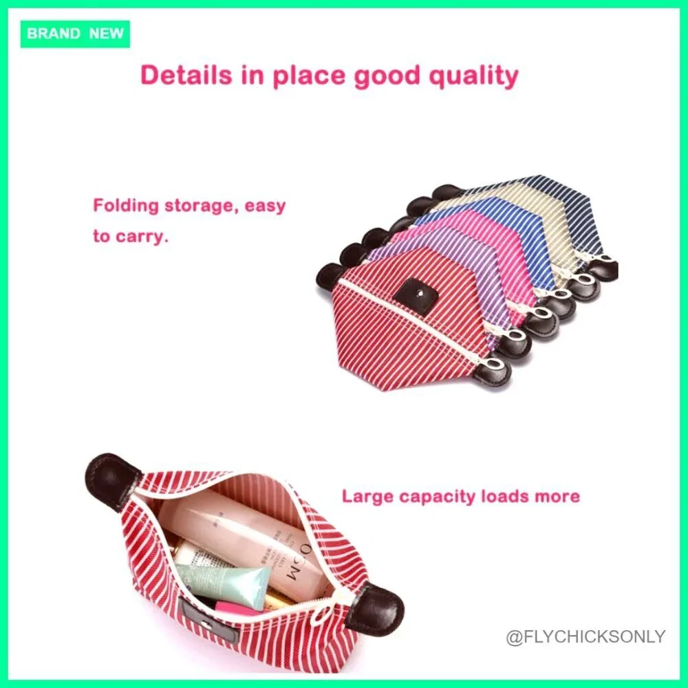 2 Pack Waterproof Nylon Cosmetic Bags, Foldable Travel Organizer, 10.2x6.3x2.3